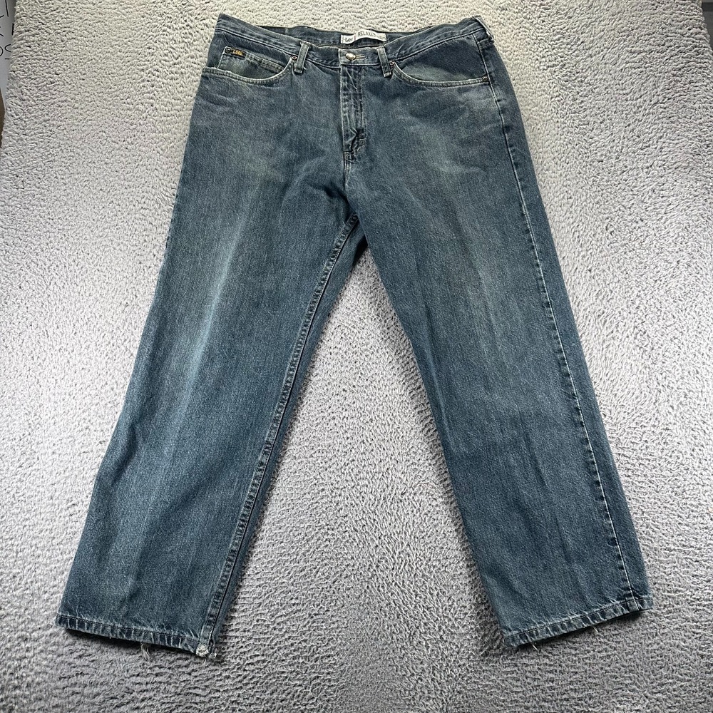 Lee Jeans Men's 38x29 Blue Cotton Denim Straight Leg Relaxed Fit Workwear Faded